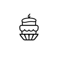 Minimalist Black Outline of a Layered Cake with a Single Candle Flame on White Background, Bakery . vector