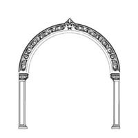 An elegant, isolated, illustration showcasing a decorative Roman archway with intricate scrollwork, symmetrical columns, and a classical, ornate aesthetic, all set against a crisp white backdro vector
