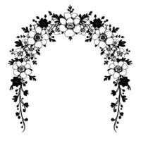 Elegant Archway Floral Illustration Black and White Floral Arrangement with Varying Flower Sizes and Detailed Vines. vector