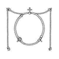 Nautical Rope Frame An Anchor Suspended from Twisted Rope, Creating a Circular Border with a Detailed, Intricate . vector