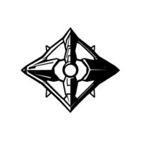 Geometric Black and White of a Futuristic Starburst Emblem with a Clean, Modern Aesthetic on a White Background. vector