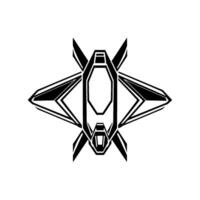 Futuristic Black and White Geometric Aircraft with Sharp Angles and a Symmetrical Composition on White Background. vector