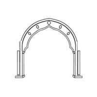 Simple architectural line drawing of an arched portal with decorative embellishments, pillars, and a clean, minimalist aesthetic against a white background. vector