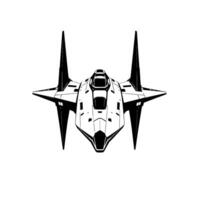 Futuristic Spacecraft Illustration HighAngle View of a Sleek Black and White Starfighter on a Blank Canvas. vector