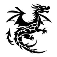 Black Dragon Silhouette A stylized, fierce dragon illustration with intricate tribalinspired patterns and sharp claws, wings spread against a white background. vector