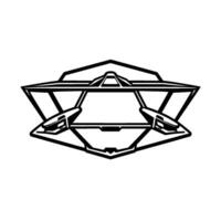 Futuristic Black and White Geometric Spaceship Featuring Sharp Angles and StarShaped Elements vector