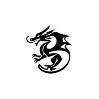 Sleek, Stylized Black Dragon on White, Monochromatic Emblem , Aggressive Pose, Sharp Edges, Mythical Creature . vector