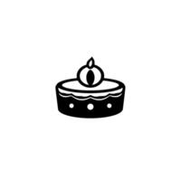 Minimalist Black and White Illustration of a Round Cake with a Decorative Topping and a Single Candle, Centered on White. vector