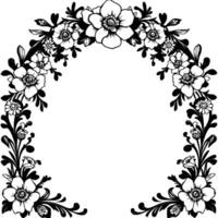 Intricate Black and White Floral Archway, Elegant Bloom , Botanical Border with Detailed Flower Arrangement, Decorative Frame Element vector