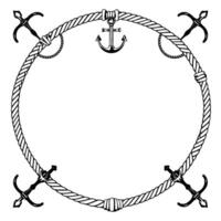 Nauticalthemed circular border featuring a rope frame adorned with anchors, creating a maritimeinspired aesthetic. vector