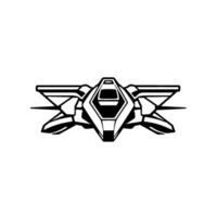 Futuristic spaceship in a bold black and white minimalist style with a geometric construction over a white background. vector