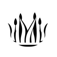 Minimalist Crown Black and White Abstract Depiction of Foliage, Resembling a Crown, Set Against a Pure White Background. vector