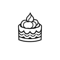 Black and white minimalist illustration of a tiered cake with frosting and decorative wave patterns, isolated on white background. vector