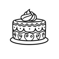 Intricate Black and White Line Art of a Tiered Cake Adorned with Swirls and Dots, Creamy Topping vector