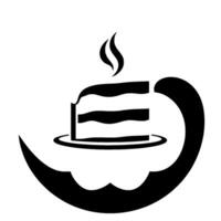 Stylized Minimalist Cake Slice on Plate with Steam in Black and White, Modern Bakery Symbol. vector