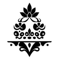 Symmetrical Floral Ornament in Black and White Featuring Lotus, FleurdeLis, and Decorative Shapes, Elegant . vector