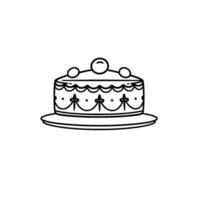 Elegant Black and White Line Art Cake on a Plate, Featuring Ornate Scalloped , Topped with Decorative Spheres and an Overall Minimalist Aesthetic. vector