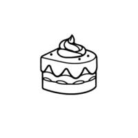 Simple Monochrome Illustration of a Triangular Layer Cake Slice with Decorative Frosting and Minimalist , Isolated on White. vector