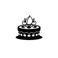 Minimalist Black and White Birthday Cake with Decorative Frosting, Cherries, and a Unique Topping on a White Backdrop. vector