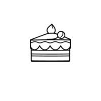 Minimalist Black and White Illustration of a Cake Slice with Fruity Toppings on a White Background. vector
