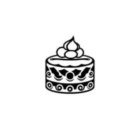 Minimalist black and white illustration of a stylized cake, featuring layered , circular details, and ornate topping. vector