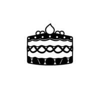 Minimalist Black and White Cake Illustration Decorated, Layered, and Topped with a Candlelike Ornament, Isolated on White Background. vector
