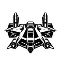 Futuristic Illustration of a HighTech, Geometric SpaceshipStarfighter in Black and White, Isolated on White. vector