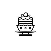 Simple blackandwhite line art of a tiered cake on a cake stand, centered on a white background, minimalist . vector