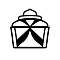 Simplified black and white of a decorative, tiered structure with a conical finial, geometric elements, and symmetrical lines on a white background. vector