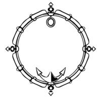 Decorative nautical frame featuring an anchor, a ring and directional symbols, all in a minimalist black and white line art . vector