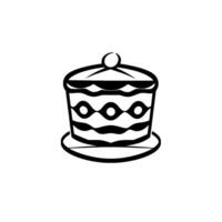 Minimalist black and white illustration of a stylized cake, with a lid and layered on a plate, clean lines. vector
