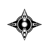 Abstract Geometric Black and White Symmetric A FourPointed Starburst with Circular and Angular Elements, Minimalist Aesthetic. vector