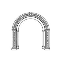 Ornate architectural arch in black and white line art, featuring detailed patterns and elegant , creating a classical and timeless composition. vector