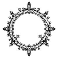 Intricate Black and White Nautical Frame Ropebound Circle Adorned with Anchors, Arrows, and Decorative Elements. vector