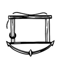 Intricate Monochrome Illustration of a Stylized Frame with Wooden Elements, Rope, and a Bowlike Base, with a Simple, Elegant . vector