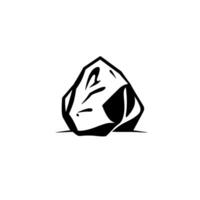 Bold monochrome illustration featuring a stylized geometric rock with sharp edges and dynamic shadows against a stark white background. vector
