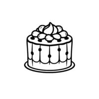 Minimalist Black and White Cake Illustration A Simple, Decorative Dessert with Ornate Frosting and a Scalloped Edge vector