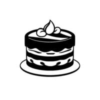 Simple Black and White Illustration of a Layered Cake Decorated with Berries and Cream on a Plate vector