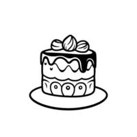 Simple, Style Black and White Cake with Dripping Chocolate, Topped with Hazelnuts, Presented on a Round Plate vector