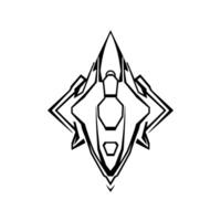 Abstract Geometric Spaceship in Black and White, Featuring Sharp Angles and Symmetry, Minimalist Aesthetic on a White Background. vector