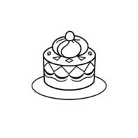 Whimsical Black and White Cake Illustration Tiered Dessert with Decorative Top, Geometric Patterns, and a Simple Plate. vector