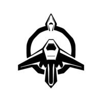 Abstract, Minimalist Black and White Illustration of a Futuristic Spacecraft and Symbolic Ring . vector