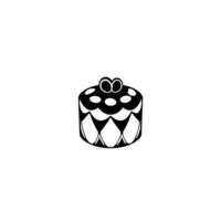A stylized black and white cake illustration with polka dots and scalloped edge detail, sitting on a white background. vector