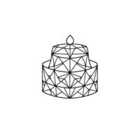 Minimalist geometric line art of a twotiered cake adorned with a single dropletshaped ornament. vector