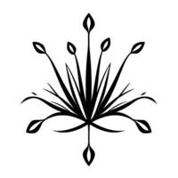 Symmetrical Black and White Floral with LeafShaped Accents, Pointed Buds and Delicate Line Work. vector