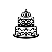 Elegant TwoTiered Cake in Black and White, Featuring Ornate Decorative Patterns, Topped with a Stylized Crown vector