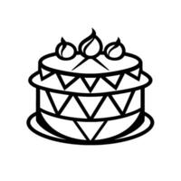 TwoTiered Black and White Cake with Triangle Patterns and Topped with Stylized Berries and Flames, Isolated on White. vector