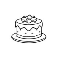 Simple Illustration Round Cake with Decorative Frosting, Berries and Dots in a Minimalist Black and White Style. vector