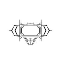 Isometric view of a futuristic, geometric spacecraft or device rendered in stark black lines on a white background. vector