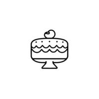 Minimalist Black and White Illustration of a Layered Cake on a Pedestal, with a Cherry on Top. vector